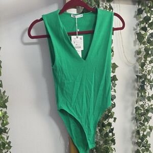 Zara Emerald Green V-Neck Bodysuit